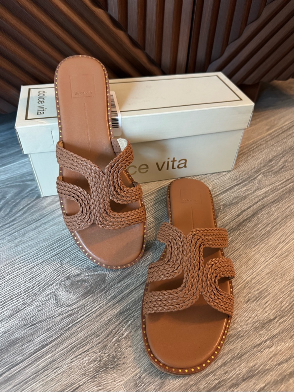 Dolce Vita Braided Tan Slide Sandals